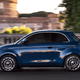 Blue Fiat 500e side view
